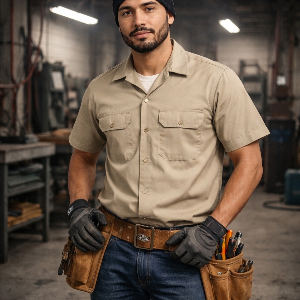 Dickies Mens M Khaki Work Shirt Industrial Utility Streetwear Core Mechanic